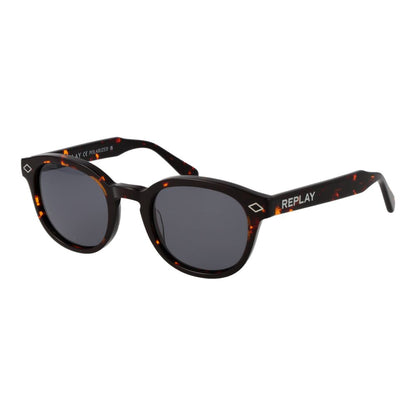 Sunglasses by Replay for unisex in acetate brown features a sumptuous silhouette, showcasing a sumptuous full-rim panto frame design in brown coloured frame with high-performance non-polarized category-3-dark-tint lens.