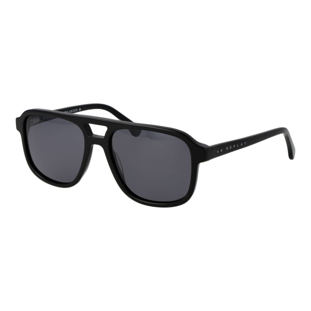 Sunglasses by Replay for men in cotton black & gray features an lustrous aviator full-rim frame design with black coloured frame detailing and category-3-dark-tint polarized lens for a lustrous aesthetic.