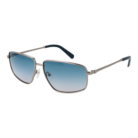 Sunglasses by Guess for men in cotton polyester gradient, blue & silver features an ethereal full-rim frame design with silver coloured frame frames and category-2-medium-tint gradient lens for a ethereal finish.