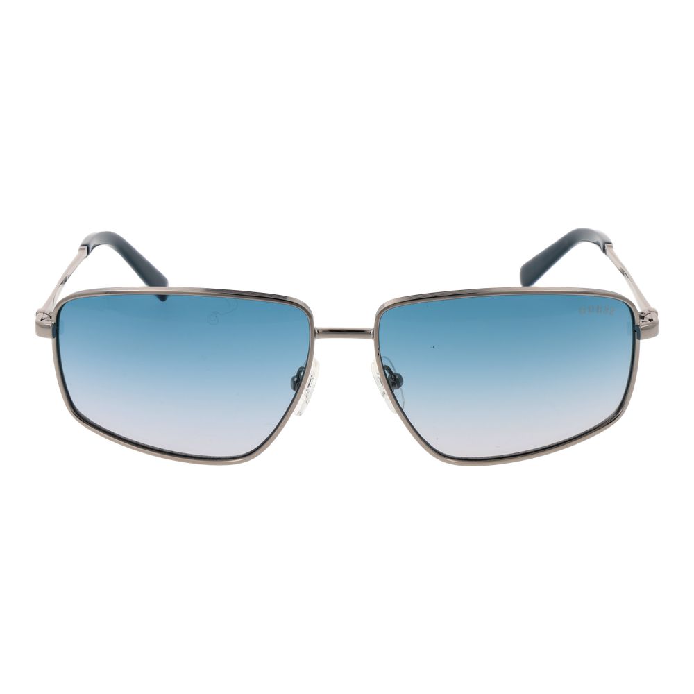Sunglasses by Guess for men in metal and silver featuring an opulent full-rim frame design with a sophisticated silver coloured frame finish and high-performance gradient category-2-medium-tint lens.