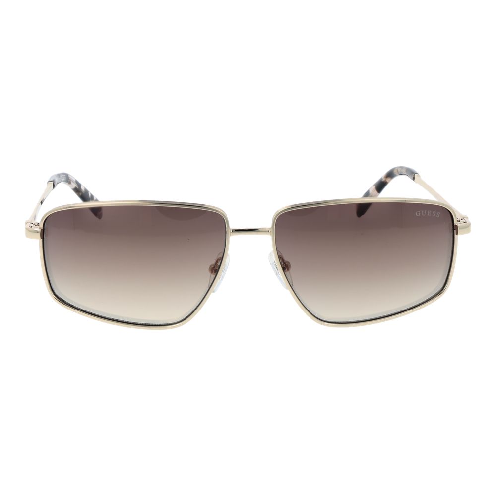 Sunglasses by Guess for women in metal gold features an lustrous rectangle full-rim frame design with gold coloured frame detailing and gradient category-3-dark-tint lens for a lustrous aesthetic.