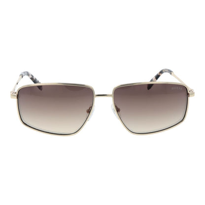 Sunglasses by Guess for women in metal gold features an lustrous rectangle full-rim frame design with gold coloured frame detailing and gradient category-3-dark-tint lens for a lustrous aesthetic.