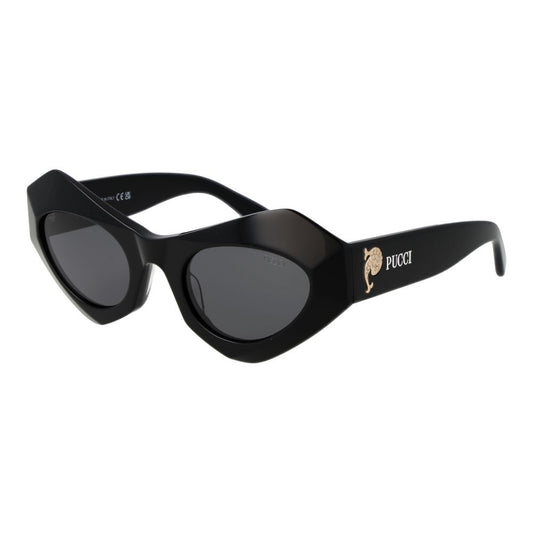 Sunglasses by Emilio Pucci for women in plastic black features an ethereal full-rim cat-eye frame design with black coloured frame frames and non-polarized category-3-dark-tint lens for a ethereal finish.