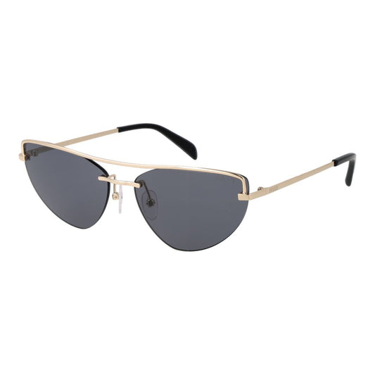 Sunglasses by Emilio Pucci for women in metal gold showcases a ethereal silhouette, featuring gold coloured frame cat-eye frame design with non-polarized category-3-dark-tint lens for a ethereal finish.