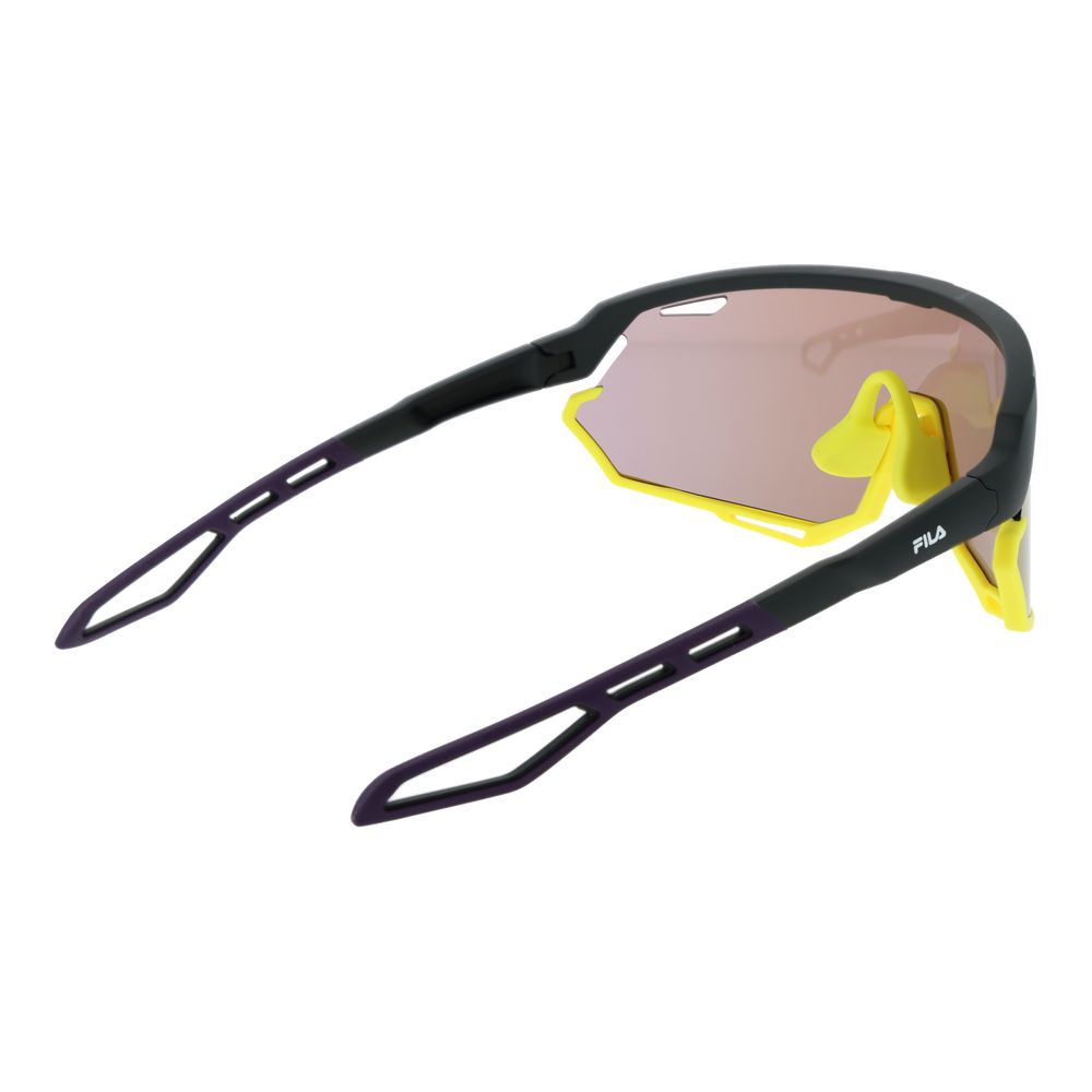 This Sunglasses by Fila for men in black presents a sumptuous silhouette, showcasing a sumptuous full-rim mono-lens frame design in black coloured frame and high-performance mirrored category-2-medium-tint lens.