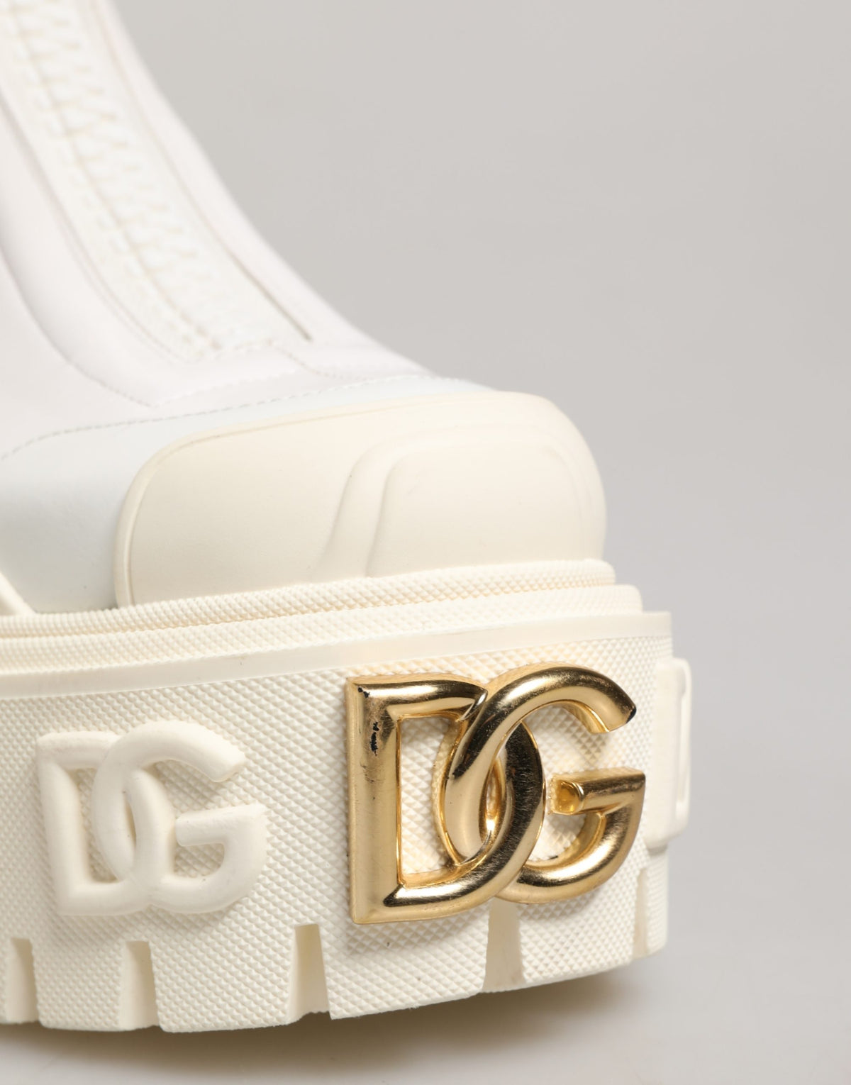 Dolce & Gabbana Women's Polyester Polyurethane Leather & Cotton Ankle Boots - Gold White