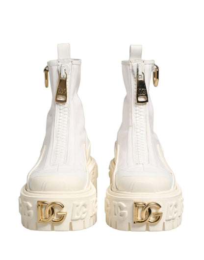 Dolce & Gabbana Women's Polyester Polyurethane Leather & Cotton Ankle Boots - Gold White