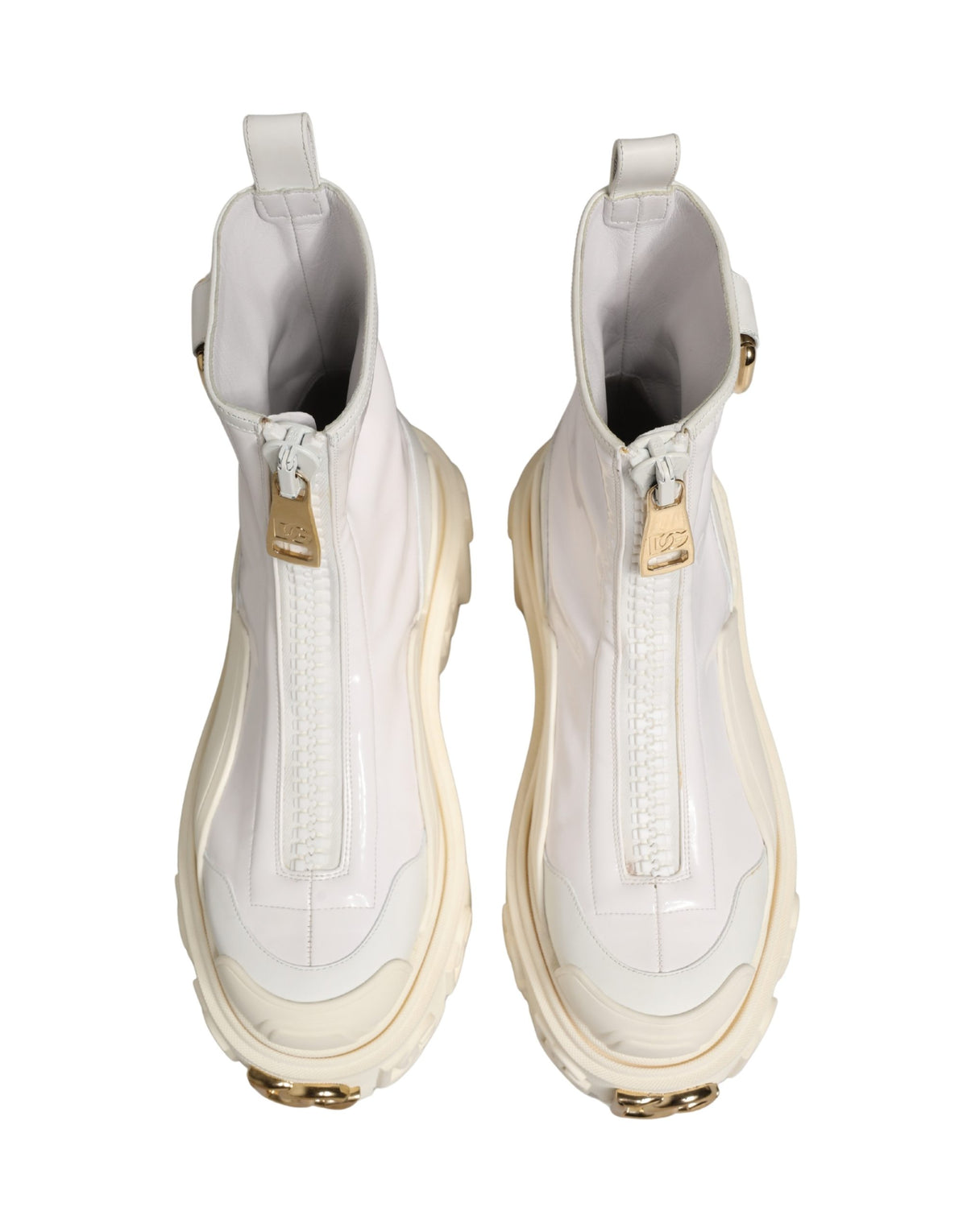 Dolce & Gabbana Women's Polyester Polyurethane Leather & Cotton Ankle Boots - Gold White
