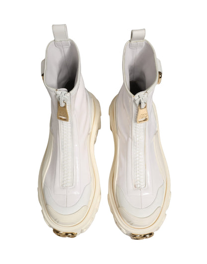 Dolce & Gabbana Women's Polyester Polyurethane Leather & Cotton Ankle Boots - Gold White