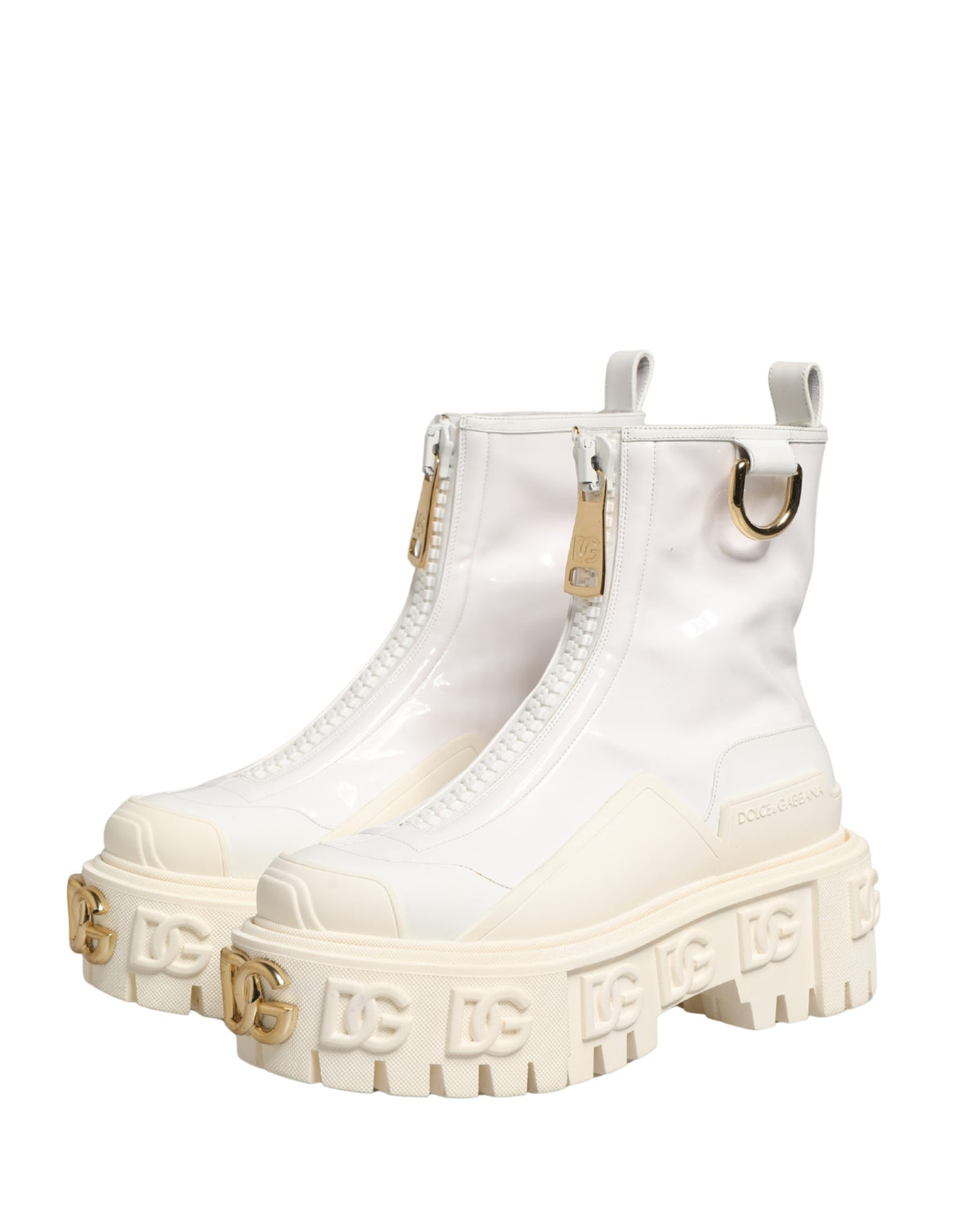 Dolce & Gabbana Women's Polyester Polyurethane Leather & Cotton Ankle Boots - Gold White
