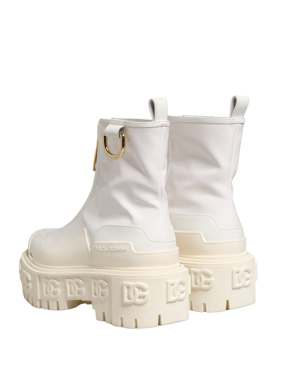 Dolce & Gabbana Women's Polyester Polyurethane Leather & Cotton Ankle Boots - Gold White