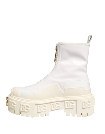Dolce & Gabbana Women's Polyester Polyurethane Leather & Cotton Ankle Boots - Gold White