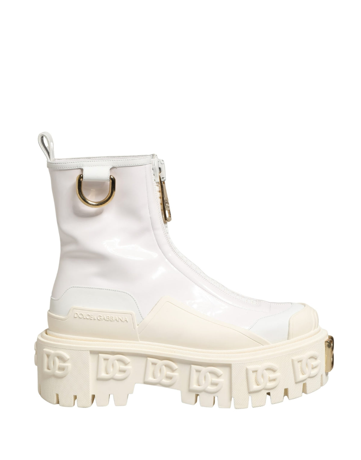 Dolce & Gabbana Women's Polyester Polyurethane Leather & Cotton Ankle Boots - Gold White