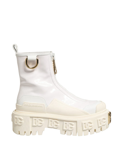Dolce & Gabbana Women's Polyester Polyurethane Leather & Cotton Ankle Boots - Gold White