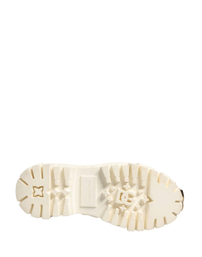 Dolce & Gabbana Women's Polyester Polyurethane Leather & Cotton Ankle Boots - Gold White