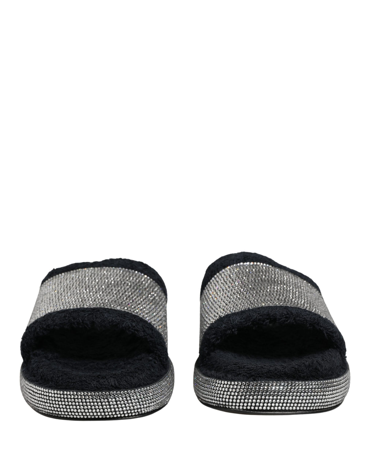 Dolce & Gabbana Women's Terrycloth Cotton Crystal & Goat Leather Platform Flip-Flop Slider Sandals - Black