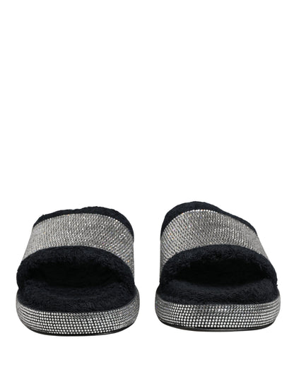 Dolce & Gabbana Women's Terrycloth Cotton Crystal & Goat Leather Platform Flip-Flop Slider Sandals - Black
