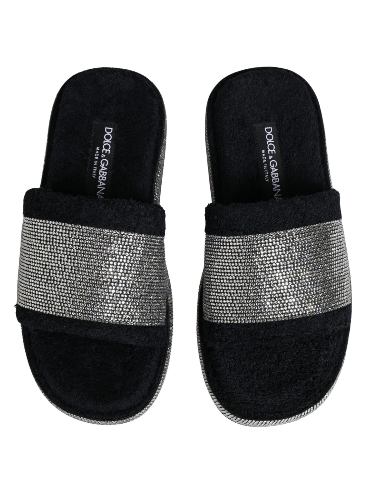 Dolce & Gabbana Women's Terrycloth Cotton Crystal & Goat Leather Platform Flip-Flop Slider Sandals - Black