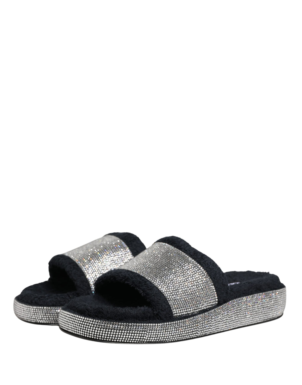 Dolce & Gabbana Women's Terrycloth Cotton Crystal & Goat Leather Platform Flip-Flop Slider Sandals - Black