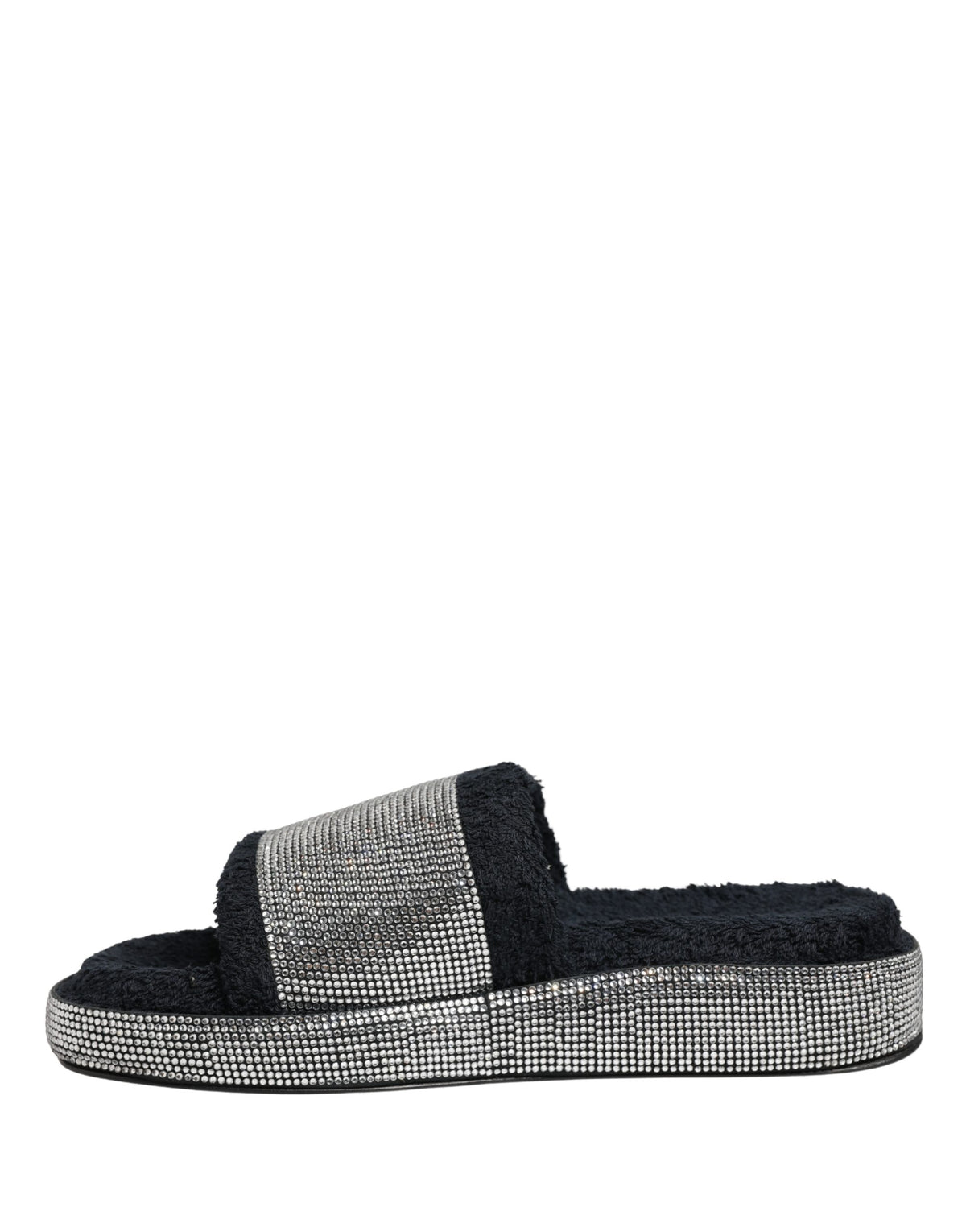 Dolce & Gabbana Women's Terrycloth Cotton Crystal & Goat Leather Platform Flip-Flop Slider Sandals - Black