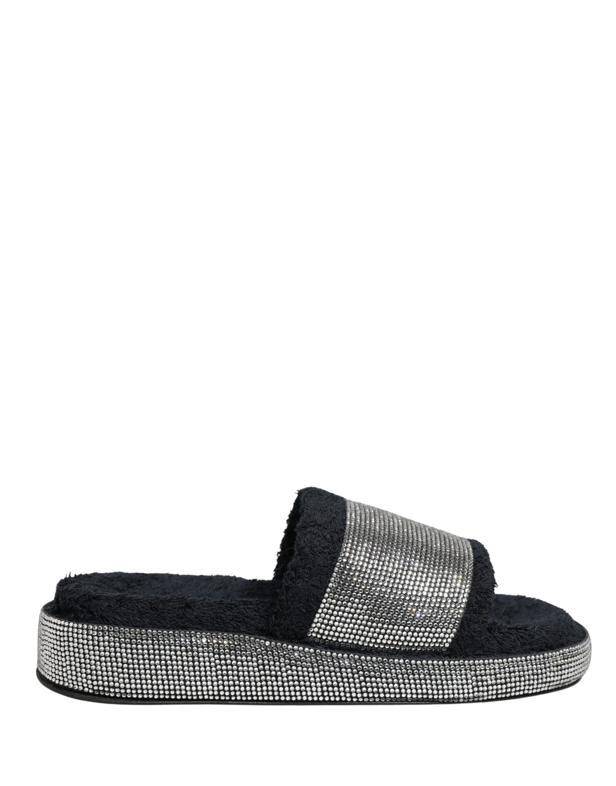 Dolce & Gabbana Women's Terrycloth Cotton Crystal & Goat Leather Platform Flip-Flop Slider Sandals - Black
