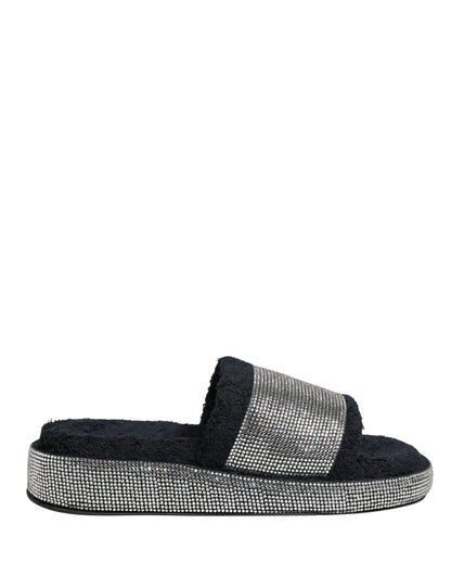 Dolce & Gabbana Women's Terrycloth Cotton Crystal & Goat Leather Platform Flip-Flop Slider Sandals - Black