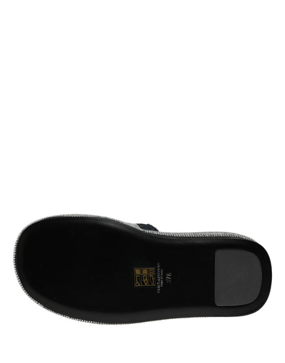 Dolce & Gabbana Women's Terrycloth Cotton Crystal & Goat Leather Platform Flip-Flop Slider Sandals - Black