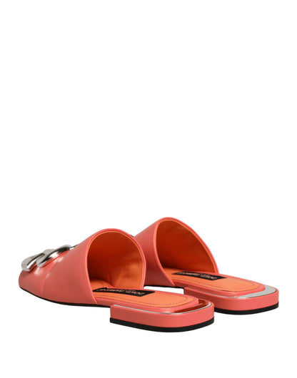 Dolce & Gabbana Women's Goat & Lamb Leather Sliders Sandals Flat Shoes - Orange Silver