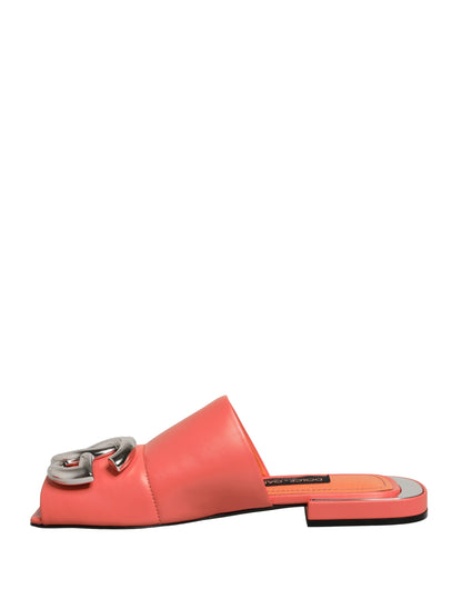 Dolce & Gabbana Women's Goat & Lamb Leather Sliders Sandals Flat Shoes - Orange Silver