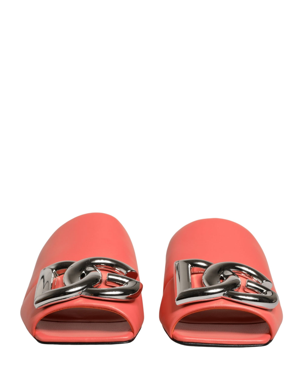 Dolce & Gabbana Women's Goat & Lamb Leather Sliders Sandals Flat Shoes - Orange Silver