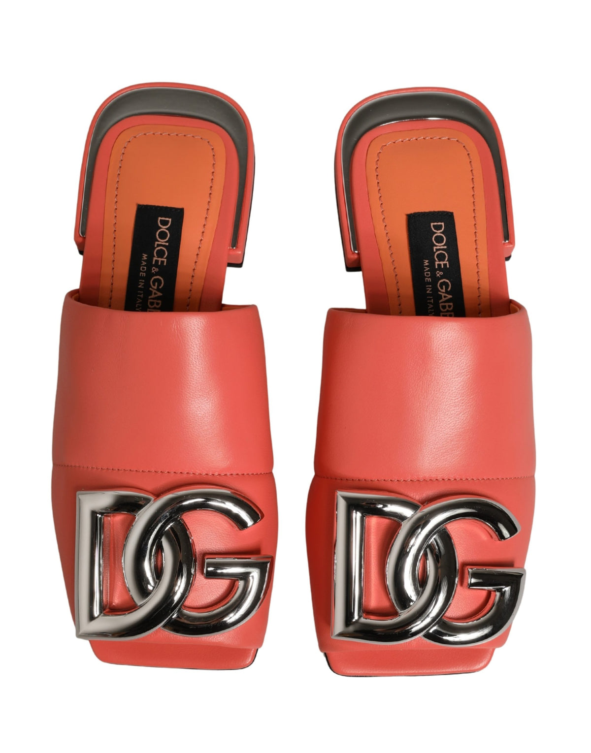 Dolce & Gabbana Women's Goat & Lamb Leather Sliders Sandals Flat Shoes - Orange Silver