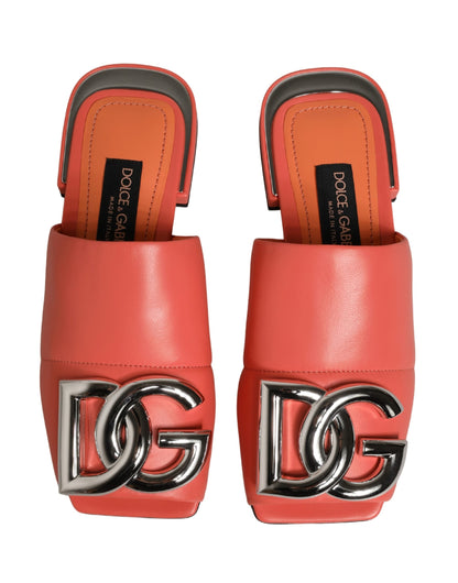 Dolce & Gabbana Women's Goat & Lamb Leather Sliders Sandals Flat Shoes - Orange Silver