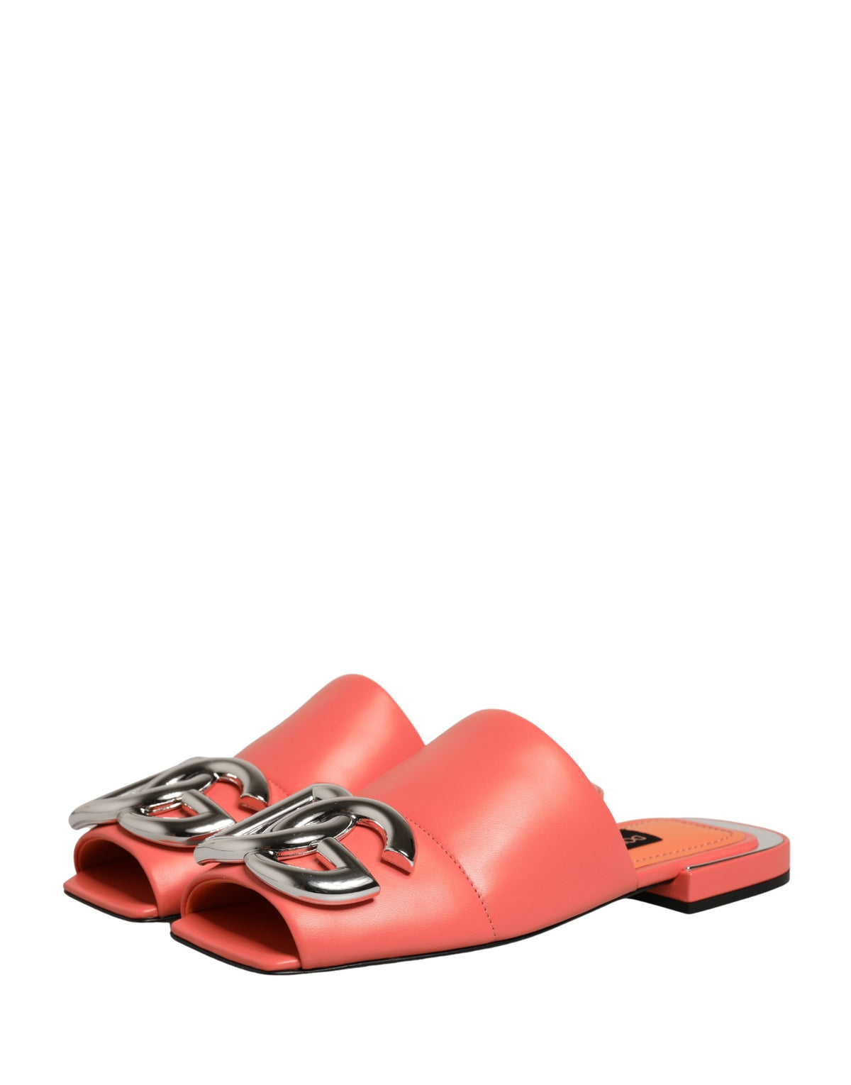 Dolce & Gabbana Women's Goat & Lamb Leather Sliders Sandals Flat Shoes - Orange Silver