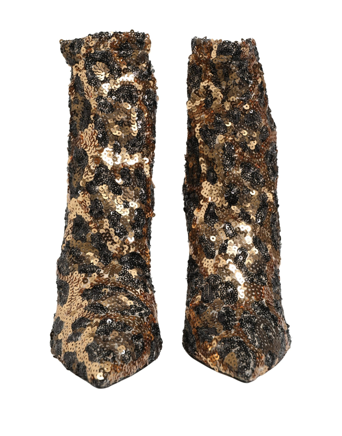 Dolce & Gabbana Women's Goat Leather Sequins Nylon & Polyester Sock Ankle Short Boots - Gold Leopard Print Print