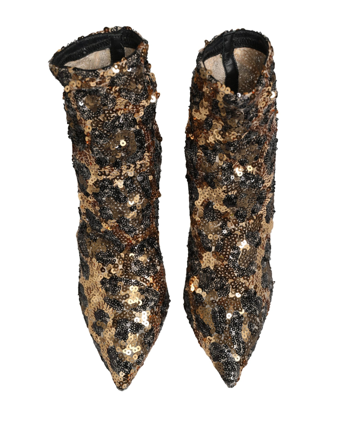 Dolce & Gabbana Women's Goat Leather Sequins Nylon & Polyester Sock Ankle Short Boots - Gold Leopard Print Print