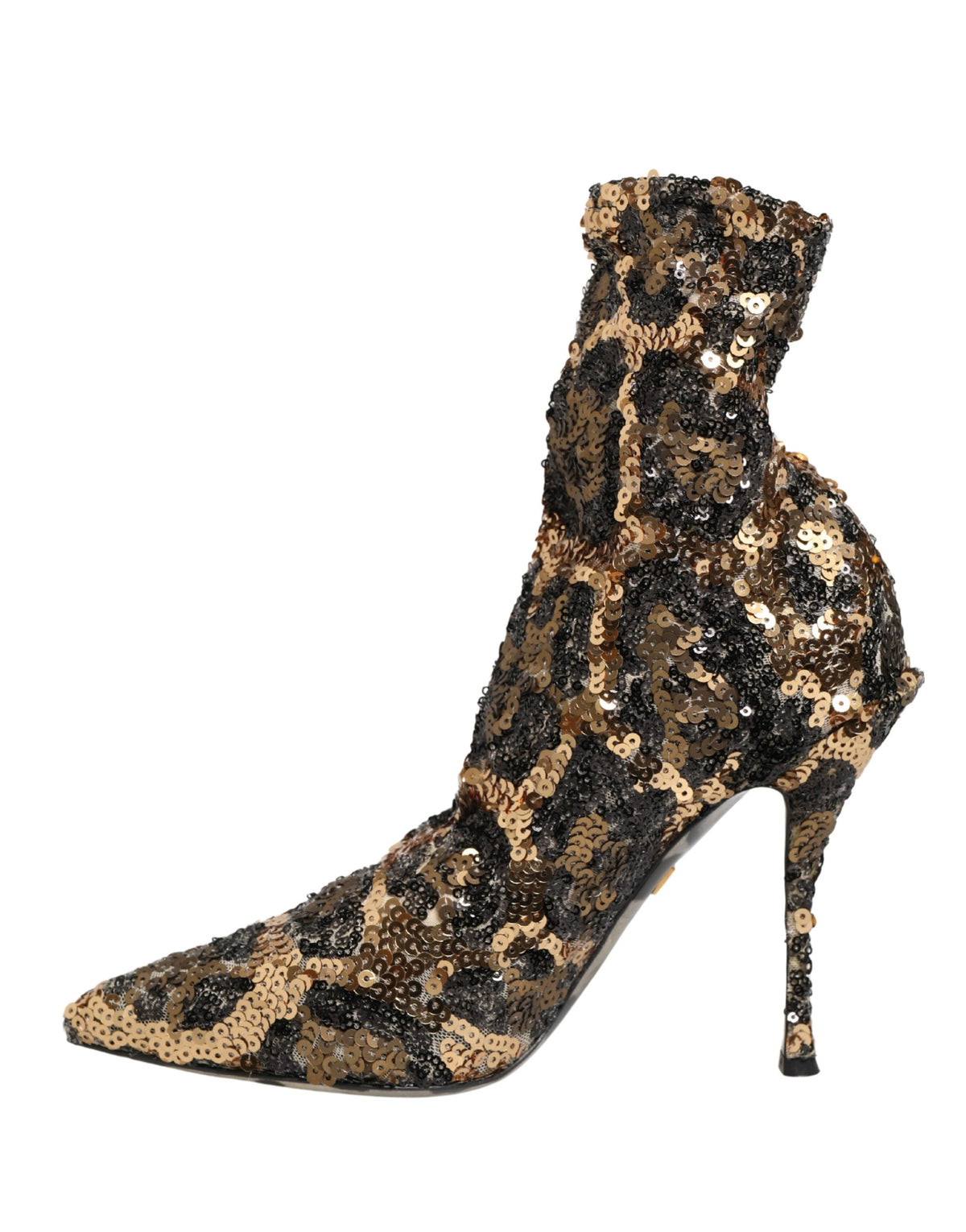 Dolce & Gabbana Women's Goat Leather Sequins Nylon & Polyester Sock Ankle Short Boots - Gold Leopard Print Print