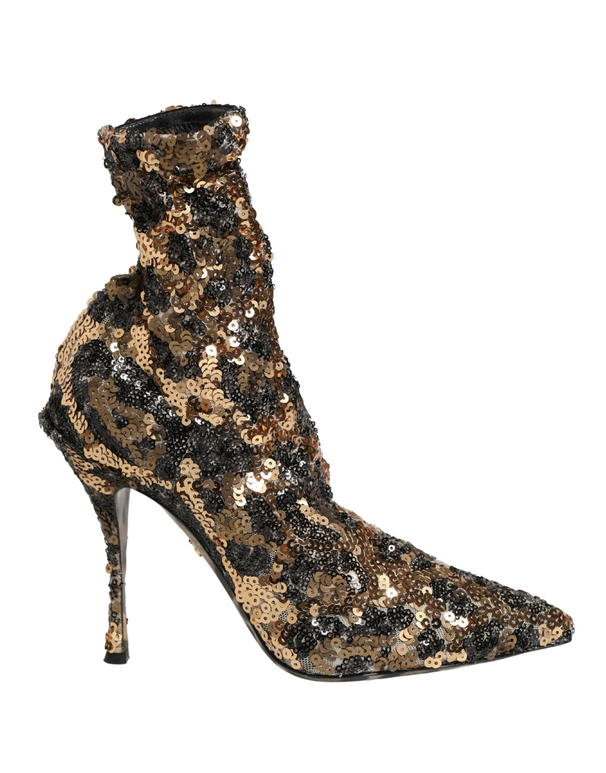 Dolce & Gabbana Women's Goat Leather Sequins Nylon & Polyester Sock Ankle Short Boots - Gold Leopard Print Print