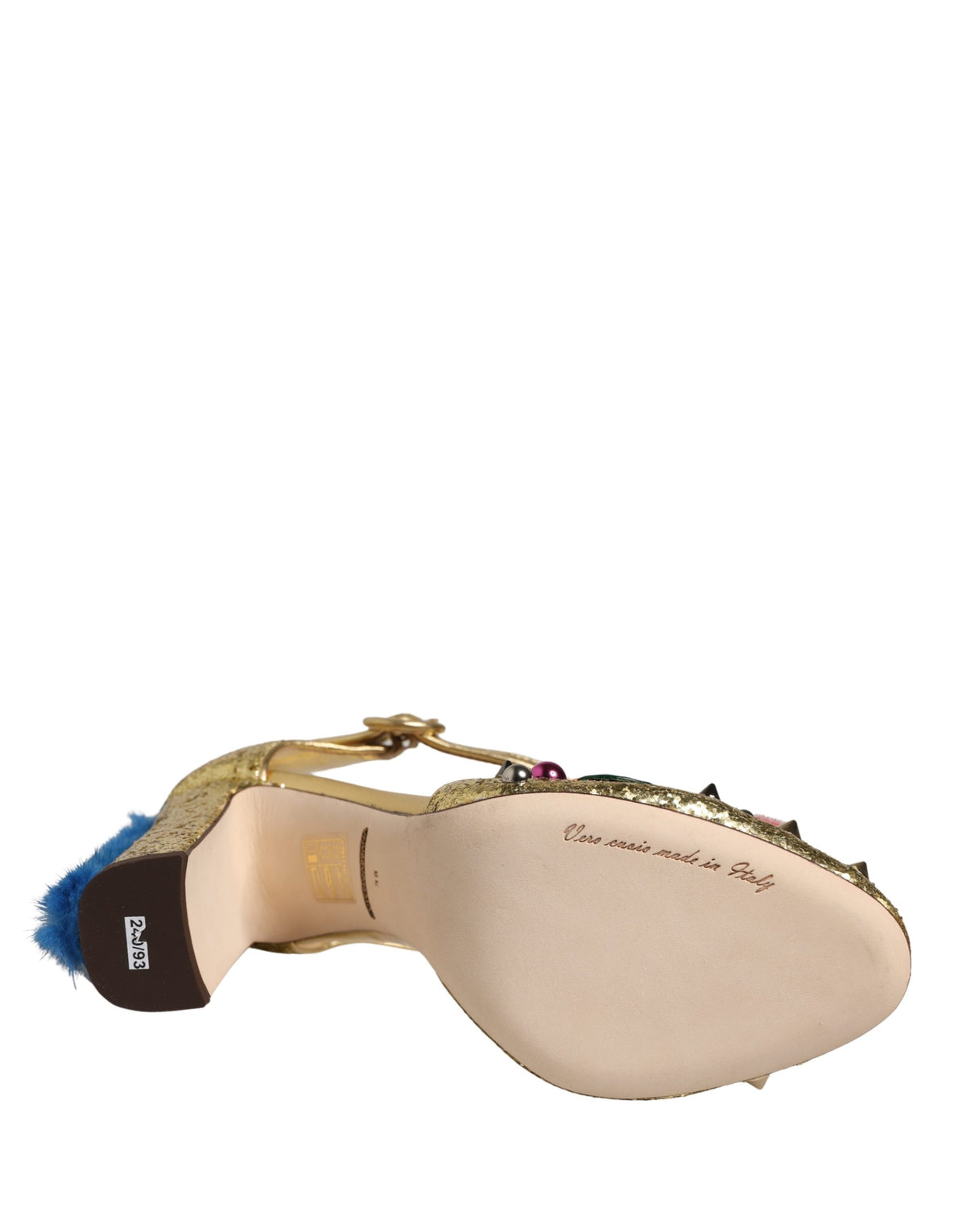Dolce & Gabbana Women's Leather Polyurethane Viscose & Fur Stiletto T-Strap Strap Sandals - Gold