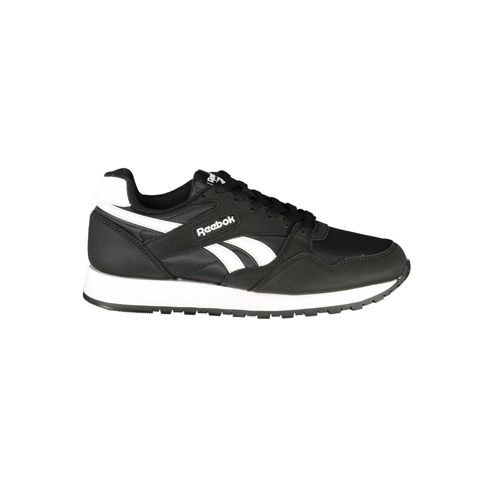 Athletic Sneakers by Reebok for men in polyester & polyurethane black features an architectural silhouette from the Men's Athletic Polyester & Polyurethane Sneakers collection, showcasing a architectural athletic style for a architectural look.