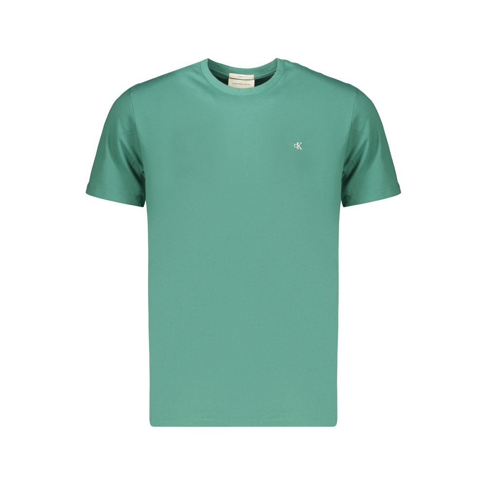 T-Shirt by Calvin Klein for men in cotton green & signature showcases a unassuming silhouette, artfully detailed with a refined and unassuming for a sophisticated, contemporary look.