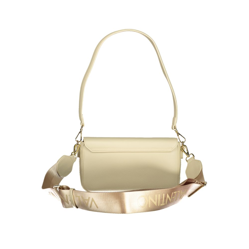 This Handbag by Mario Valentino for women in polyurethane and beige presents a sculptural silhouette featuring a secure zipper, ample internal-pockets, and versatile shoulder-strap, adjustable-strap, detachable-strap & handle for a sculptural finish.