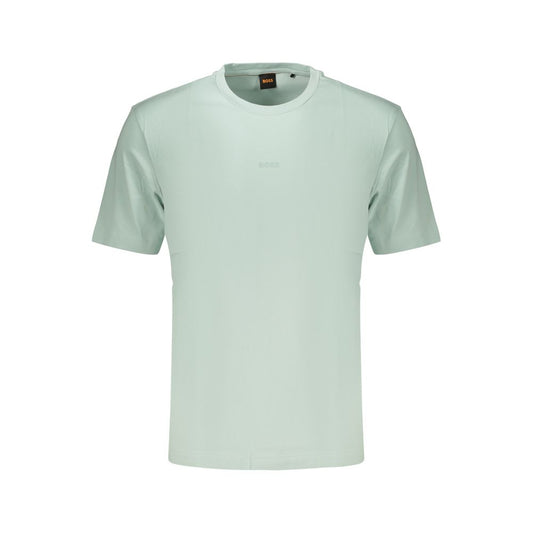 T-Shirt by Hugo Boss for men in stretch organic cotton green showcases a chic silhouette, artfully detailed with a chic crew neckline and for a chic finish.