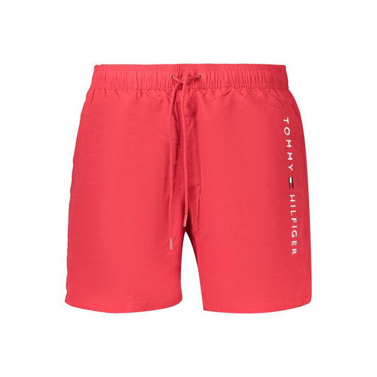 Swim Shorts by Tommy Hilfiger for men in polyester red presents a sculptural silhouette, showcasing the sculptural Waves Men's Polyester Swim Shorts design with a refined cut for a premium, sophisticated look.