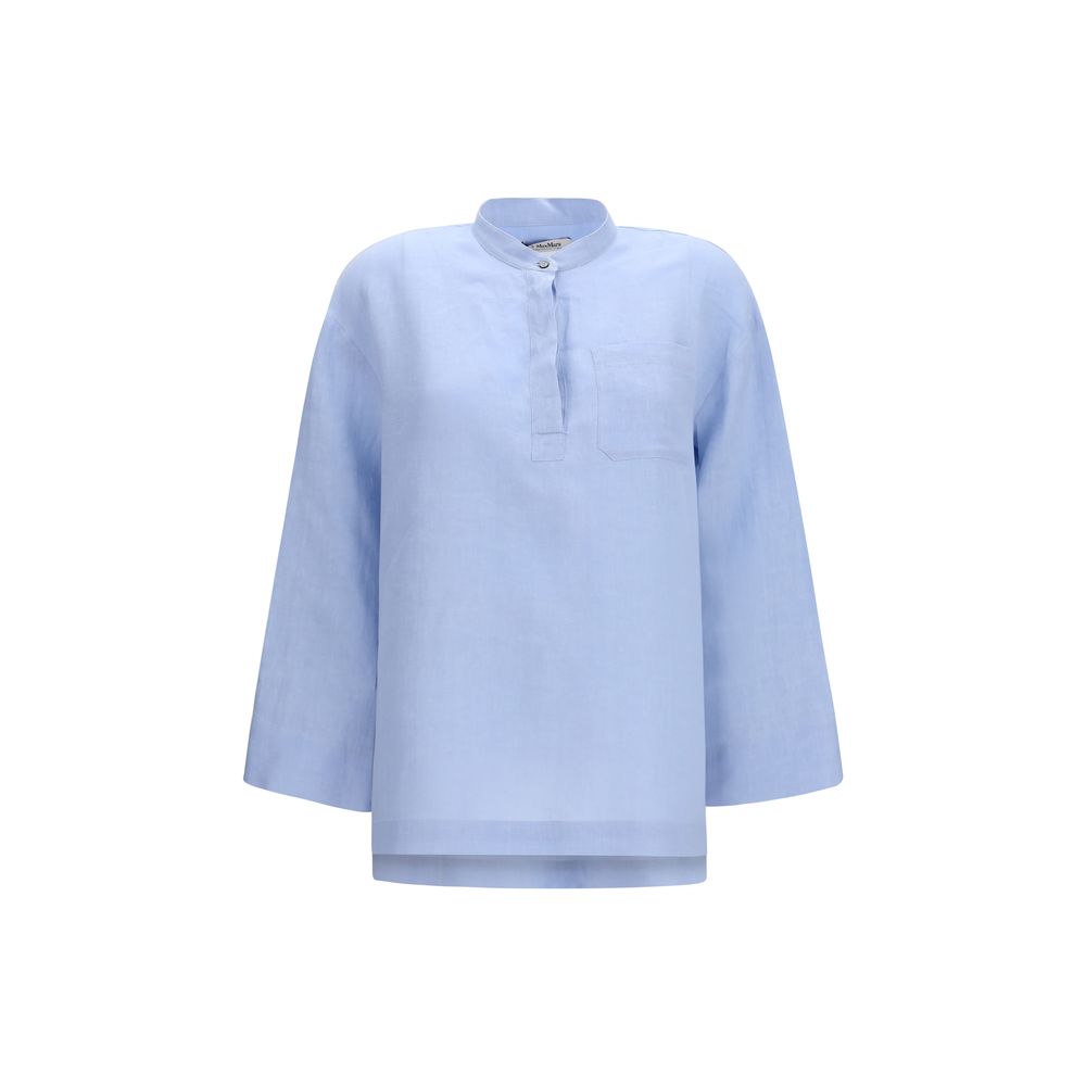 S Max Mara Blue Linen Dress Shirt