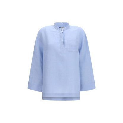 S Max Mara Blue Linen Dress Shirt