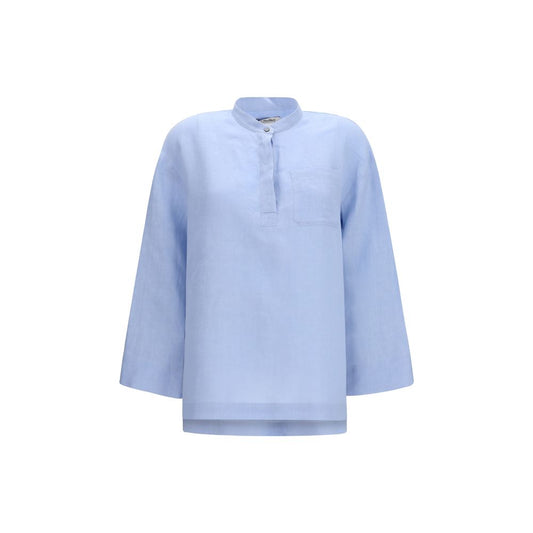 S Max Mara Blue Linen Dress Shirt
