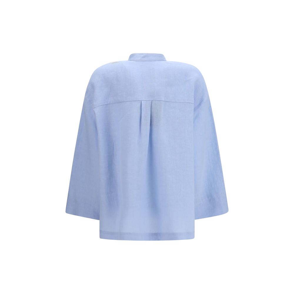 S Max Mara Blue Linen Dress Shirt
