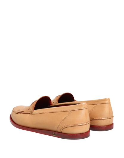 Dolce & Gabbana Men's Leather Loafer Slip-On Shoes - Beige