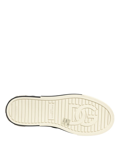 Dolce & Gabbana Women's Low Top Slip On Viscose Polyester Canvas & Goat Leather Sneakers - Black White
