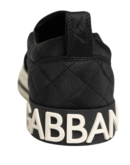 Dolce & Gabbana Women's Low Top Slip On Viscose Polyester Canvas & Goat Leather Sneakers - Black White